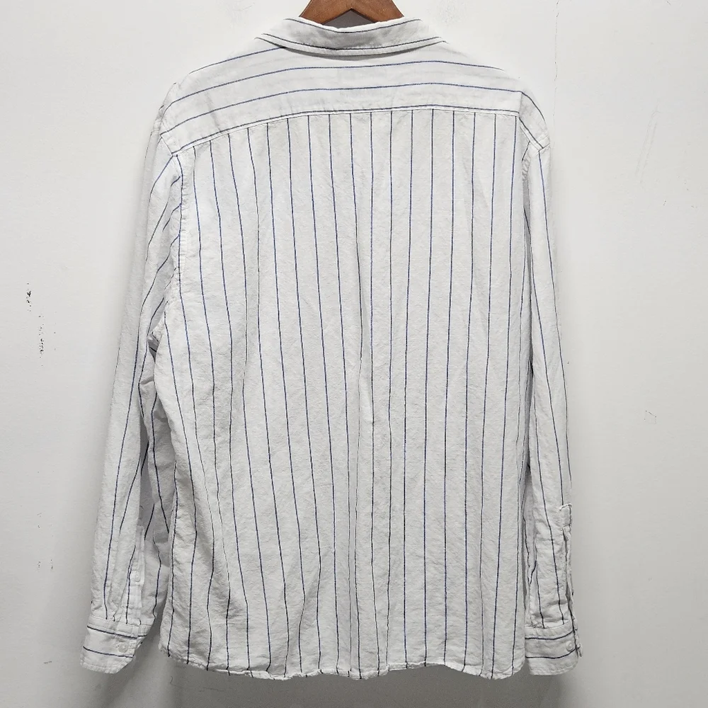 Banana Republic Linen Button Up Long Sleeve Shirt XL Striped Untucked Fit Preppy
